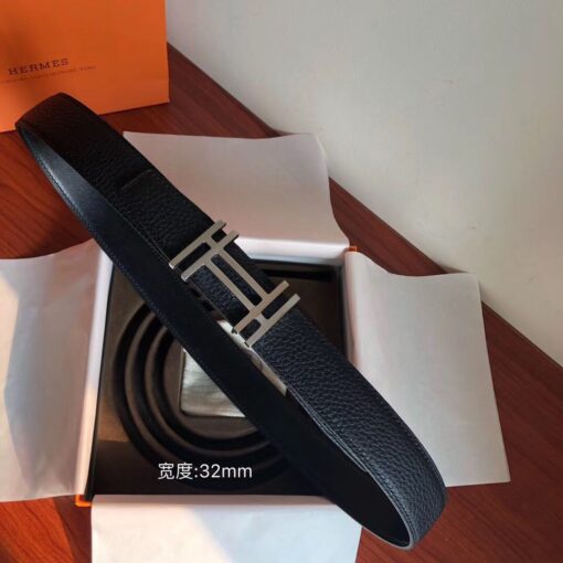 Replica Hermes H Au Carre Belt Buckle & Black 32mm Strap 3