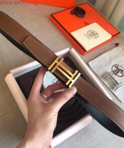 Replica Hermes H Au Carre Belt Buckle & Brown 32mm Strap 2