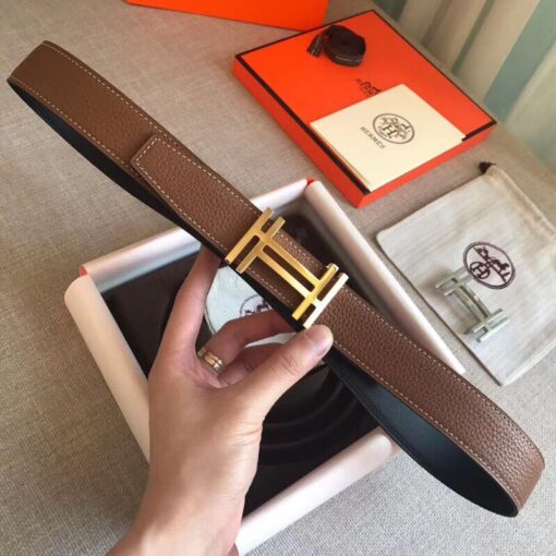 Replica Hermes H Au Carre Belt Buckle & Brown 32mm Strap 2