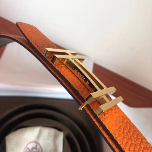 Replica Hermes H Au Carre Belt Buckle & Orange 32mm Strap 6