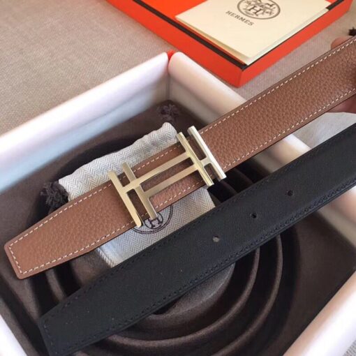 Replica Hermes H Au Carre Belt Buckle & Brown 32mm Strap 3