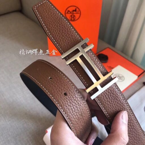 Replica Hermes H Au Carre Belt Buckle & Brown 32mm Strap 4