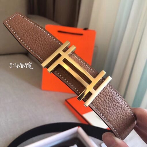 Replica Hermes H Au Carre Belt Buckle & Brown 32mm Strap 5