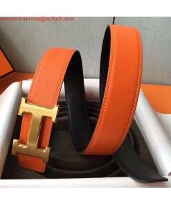 Replica Hermes H Belt Buckle & Orange Epsom 32 MM Strap