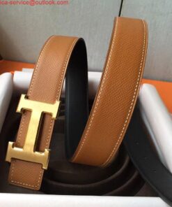 Replica Hermes H Belt Buckle & Brown Epsom 32 MM Strap