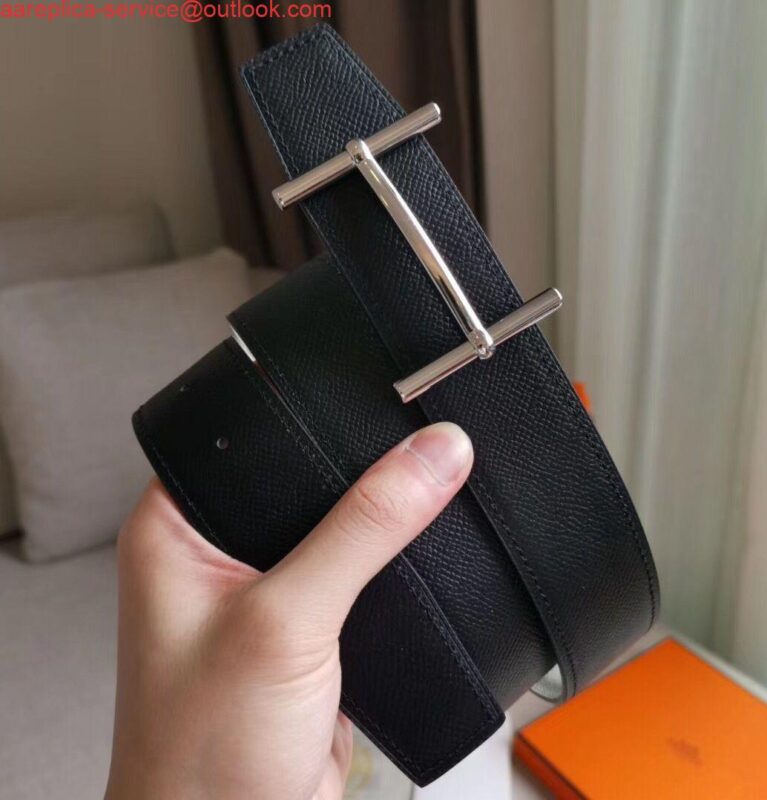 Replica Hermes H d'Ancre Reversible Belt In Black/White Epsom Leather