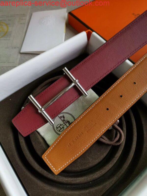 Replica Hermes H d'Ancre Reversible Belt In Gold/Red Epsom Leather 4