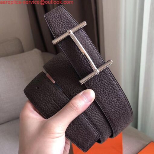 Replica Hermes H d'Ancre Reversible Belt In Cafe/Noir Leather