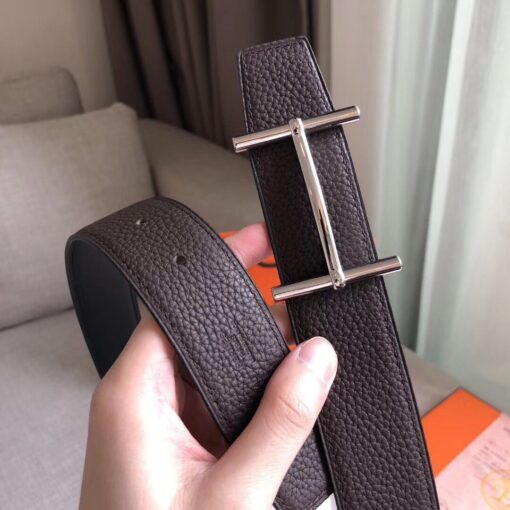 Replica Hermes H d'Ancre Reversible Belt In Cafe/Noir Leather 3