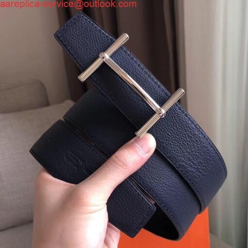 Replica Hermes H d'Ancre Reversible Belt In Sapphire/Ardoise Leather