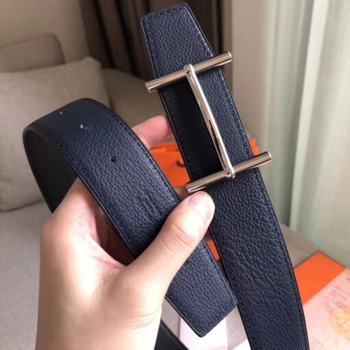 Replica Hermes H d'Ancre Reversible Belt In Sapphire/Ardoise Leather 3