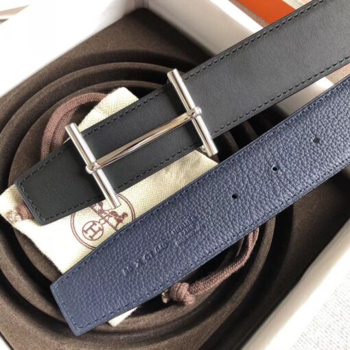 Replica Hermes H d'Ancre Reversible Belt In Sapphire/Ardoise Leather 4