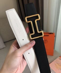 Replica Hermes Tonight 38MM Reversible Belt In Black/White Epsom Leather 2