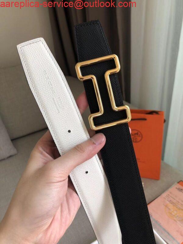 Replica Hermes Tonight 38MM Reversible Belt In Black/White Epsom Leather 2