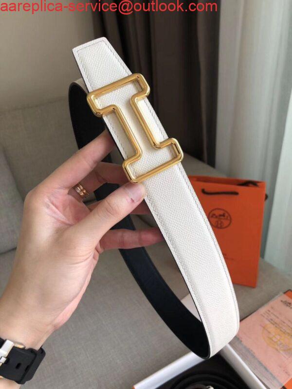 Replica Hermes Tonight 38MM Reversible Belt In Black/White Epsom Leather 3