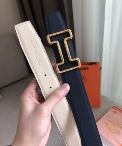 Replica Hermes Tonight 38MM Reversible Belt In Navy/White Epsom Leather 2