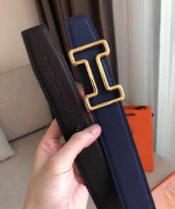 Replica Hermes Tonight 38MM Reversible Belt In Navy/Black Epsom Leather 2