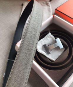 Replica Hermes Quizz 32mm Reversible Belt In Grey Clemence Leather 2