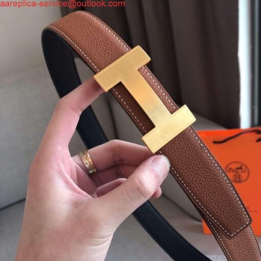 Replica Hermes Quizz 32mm Reversible Belt In Brown Clemence Leather