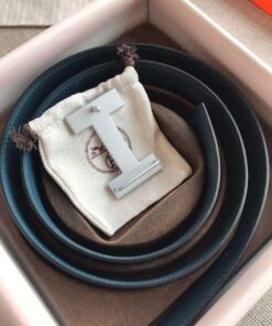 Replica Hermes Quizz 32mm Reversible Belt In Blue Clemence Leather 2