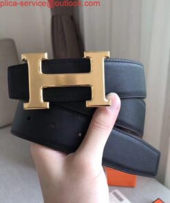 Replica Hermes H Reversible Belt In Grey/Black Swift Leather 2