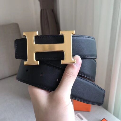 Replica Hermes H Reversible Belt In Grey/Black Swift Leather 2