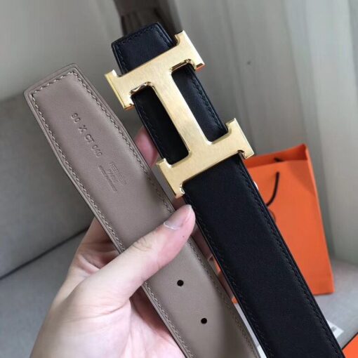 Replica Hermes H Reversible Belt In Grey/Black Swift Leather 3