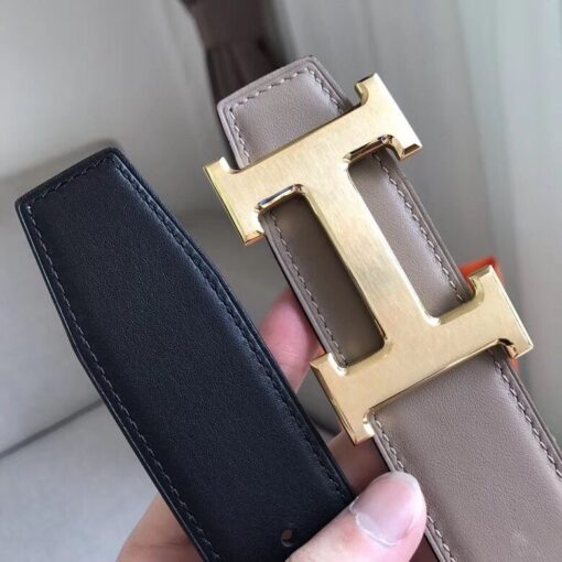 Replica Hermes H Reversible Belt In Grey/Black Swift Leather 4