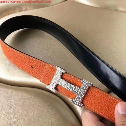 Replica Hermes H Belt Buckle & Orange Clemence 32 MM Strap