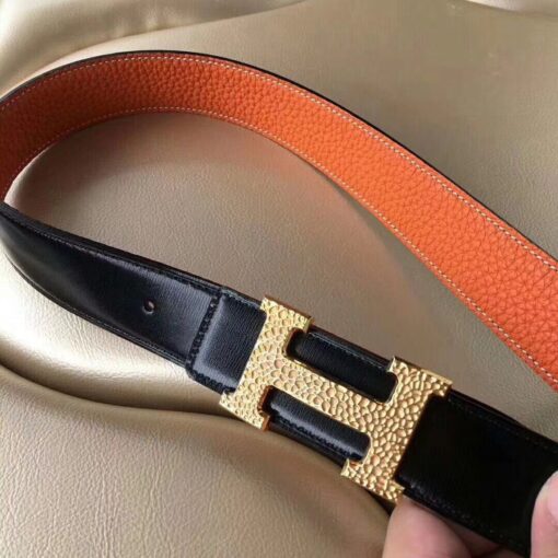 Replica Hermes H Belt Buckle & Orange Clemence 32 MM Strap 2