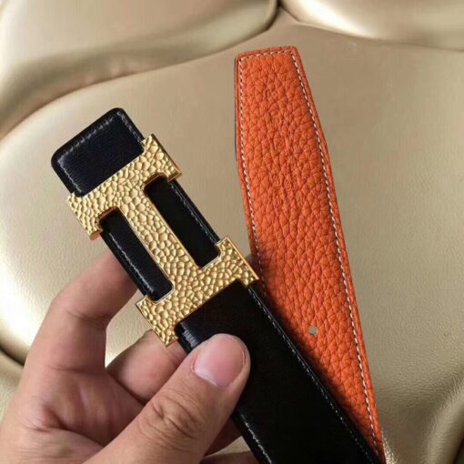 Replica Hermes H Belt Buckle & Orange Clemence 32 MM Strap 3