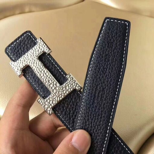 Replica Hermes H Belt Buckle & Noir Clemence 32 MM Strap 2