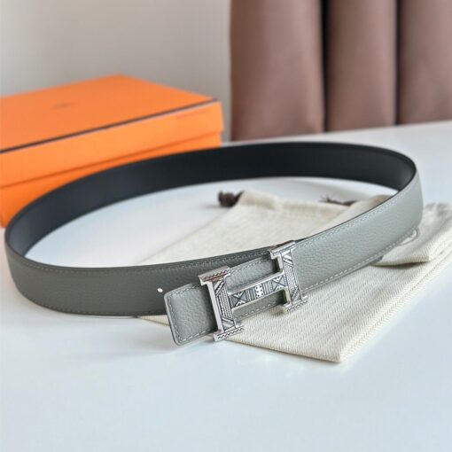 Replica Hermes H Touareg Reversible Belt 32MM in Grey Clemence Leather 2