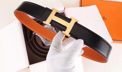 Replica Hermes H Belt Buckle & Orange 32mm Clemence Strap 2