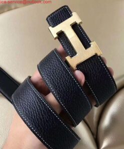 Replica Hermes H Belt Buckle & Black Clemence 32 MM Strap