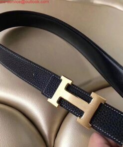 Replica Hermes H Belt Buckle & Black Clemence 32 MM Strap 2