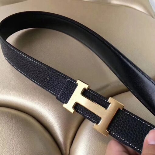 Replica Hermes H Belt Buckle & Black Clemence 32 MM Strap 2