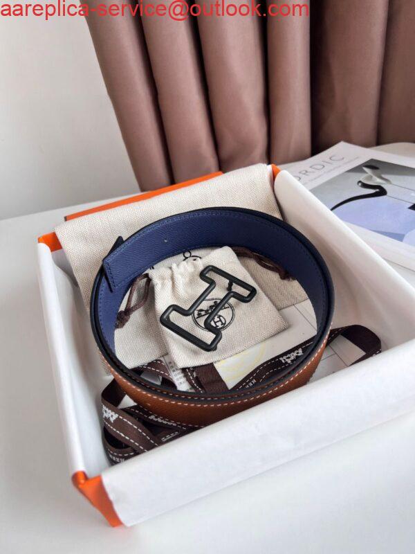 Replica Hermes Tonight Reversible Matte Belt 38MM in Blue and Gold Epsom Calfskin 3