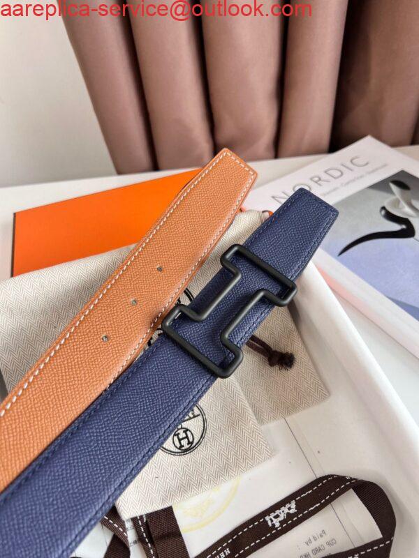 Replica Hermes Tonight Reversible Matte Belt 38MM in Blue and Gold Epsom Calfskin 5