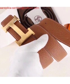 Replica Hermes H Belt Buckle & Brown Clemence 32 MM Strap