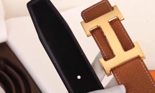 Replica Hermes H Belt Buckle & Brown Clemence 32 MM Strap 3