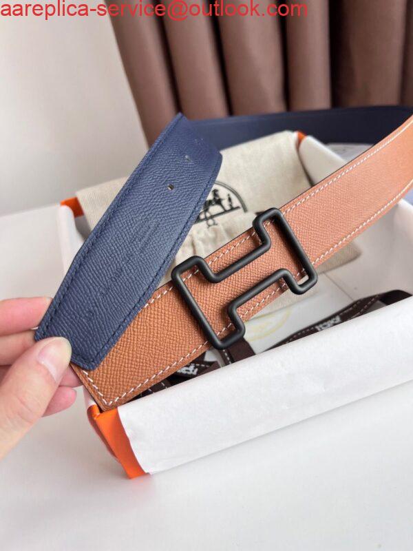 Replica Hermes Tonight Reversible Matte Belt 38MM in Blue and Gold Epsom Calfskin 6