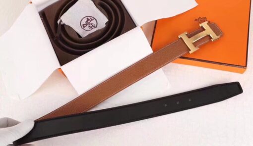 Replica Hermes H Belt Buckle & Brown Clemence 32 MM Strap 6