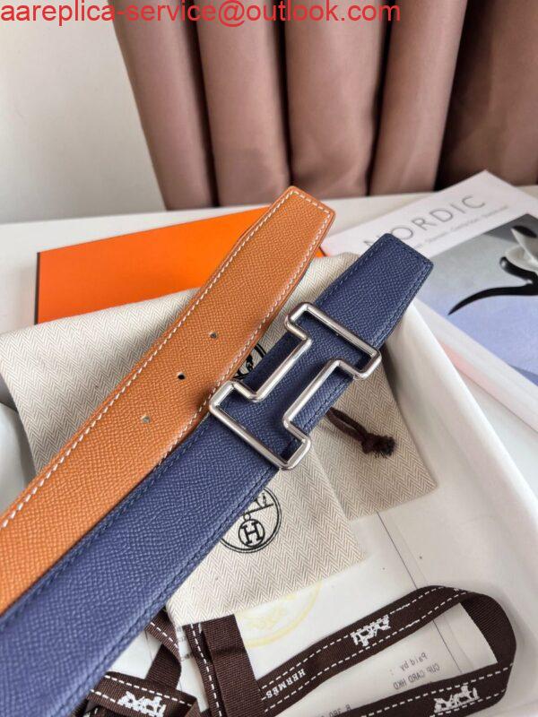 Replica Hermes Tonight Reversible Belt 38MM in Blue and Gold Epsom Calfskin 5