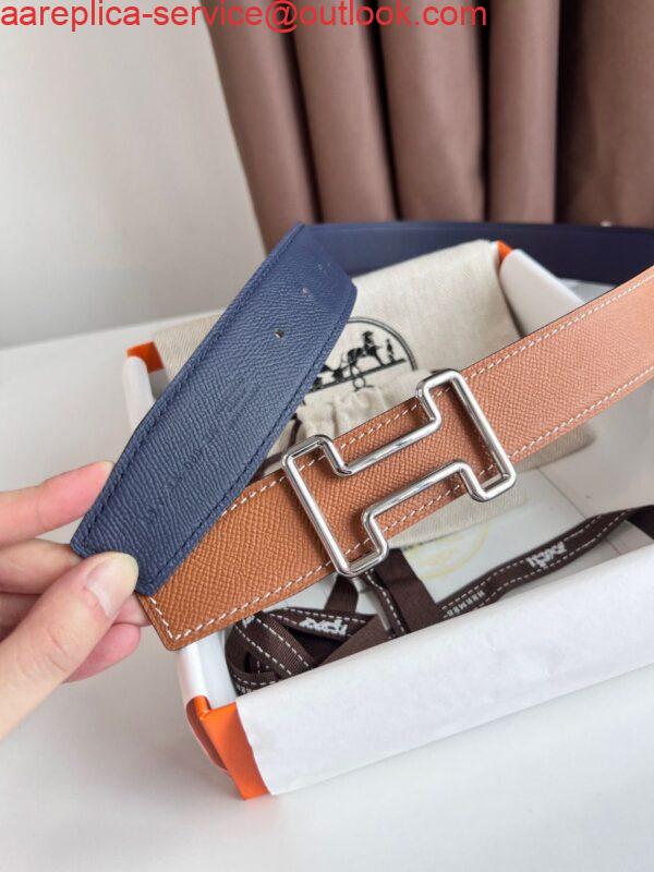 Replica Hermes Tonight Reversible Belt 38MM in Blue and Gold Epsom Calfskin 6