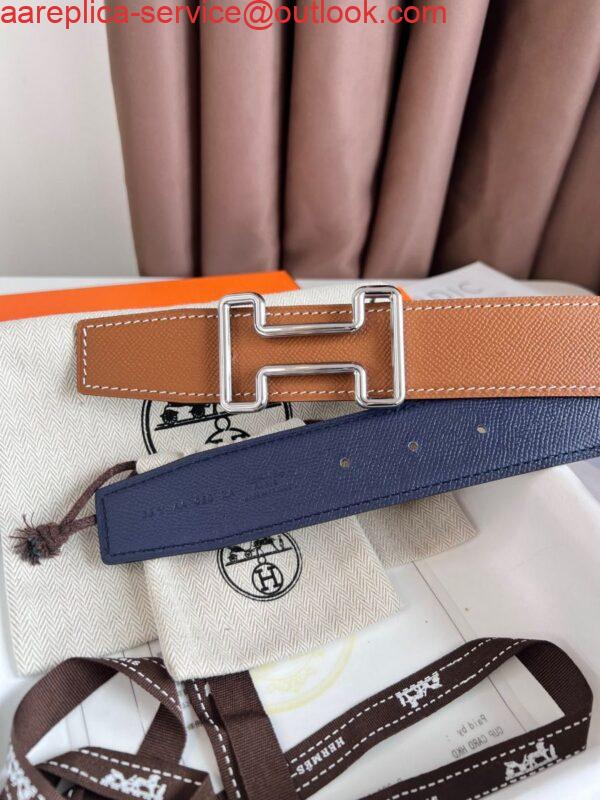 Replica Hermes Tonight Reversible Belt 38MM in Blue and Gold Epsom Calfskin 7