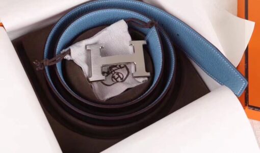 Replica Hermes H Belt Buckle & Blue Clemence 32 MM Strap 3