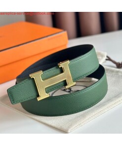 Replica Hermes H Striee Reversible Belt 32MM in Green and Black Epsom Calfskin