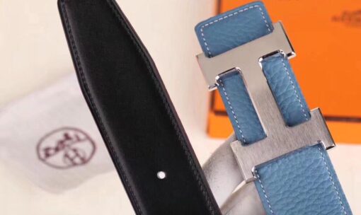 Replica Hermes H Belt Buckle & Blue Clemence 32 MM Strap 6