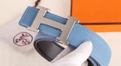 Replica Hermes H Belt Buckle & Blue Clemence 32 MM Strap 7